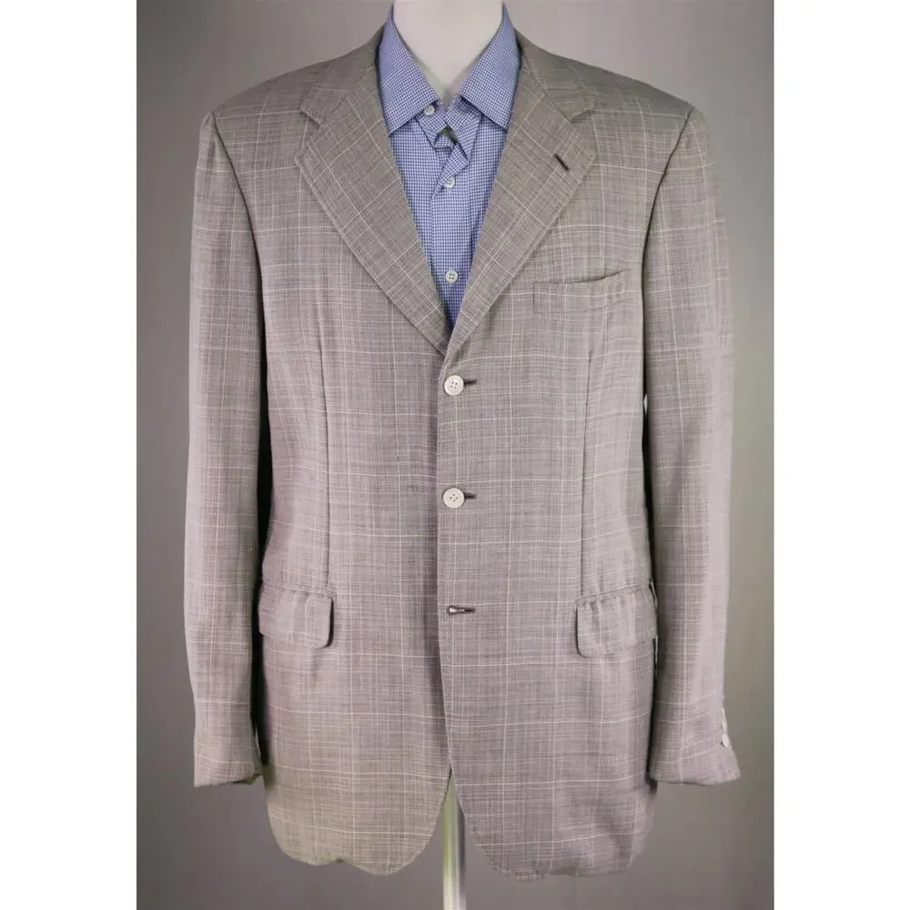 Brioni Nomentano Gray Knit Windowpane Wool Blazer Sportcoat 41R 42R